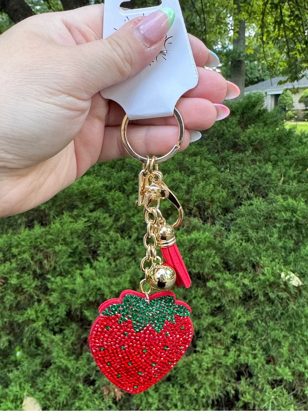 NWT! Strawberry Bedazzled Strawberry Bag Charm Keychain